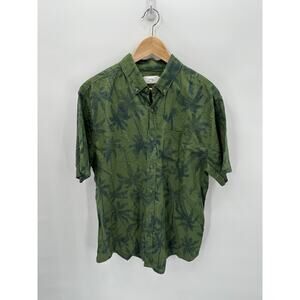 ONIA Men's Linen Cotton Green Palm Print Button Down Shirt // L